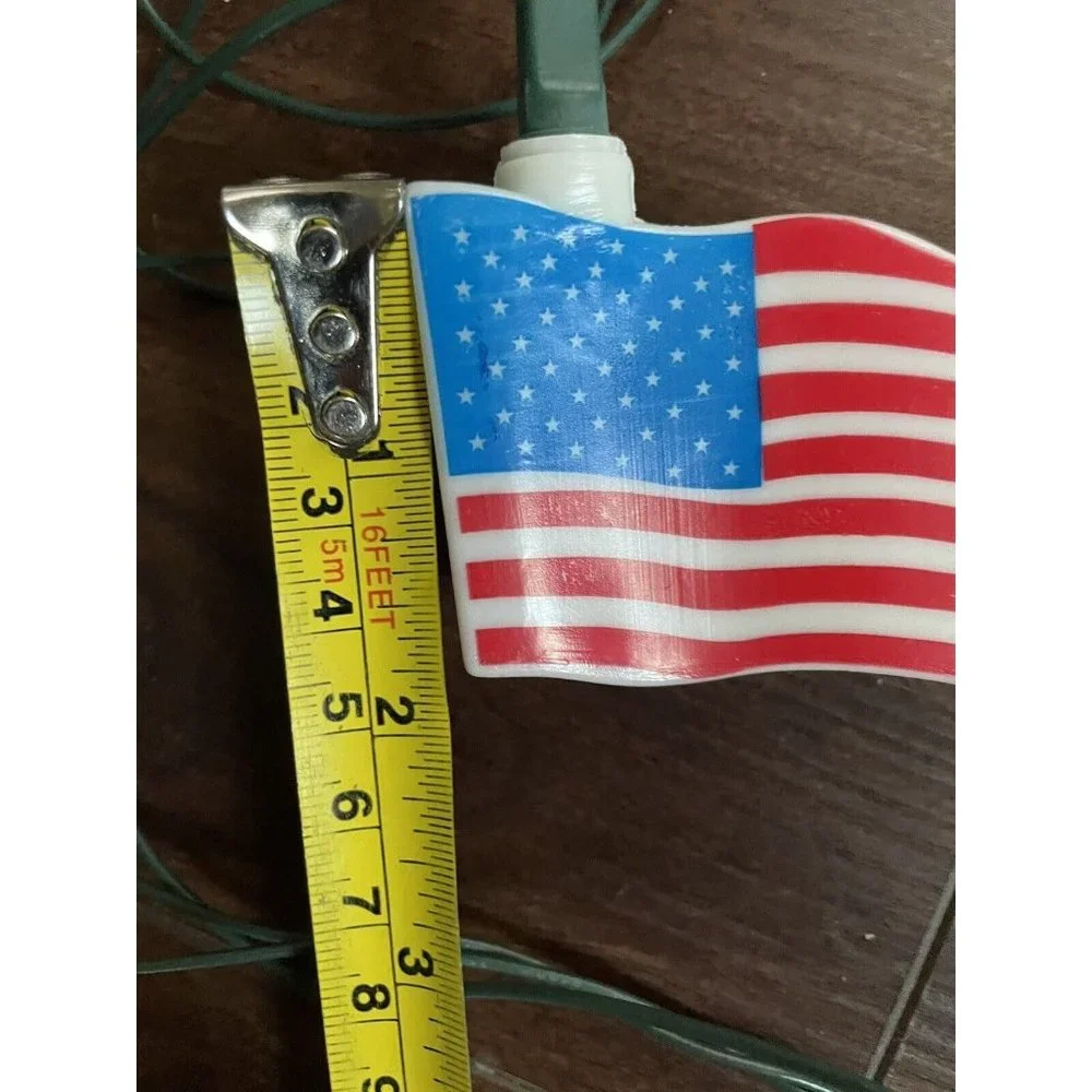 Vintage American Flag Blow Mold String Lights 10 Flags on green cord Working